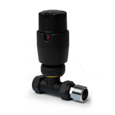 Pair of Straight Black Thermostatic Radiator Valves