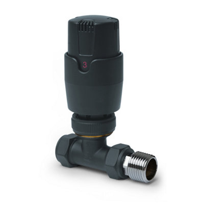 Pair of Straight Grey Thermostatic Radiator Valves