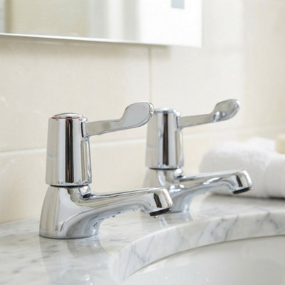 Pair Of Traditional Contract Lever Basin Taps Chrome WRAS Approved
