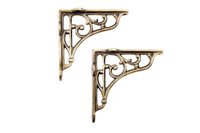 Pair Of Victorian Scroll Shelf Brackets 9X6 Inch Bracket Antique Brass.  Home Decoration And Improvement