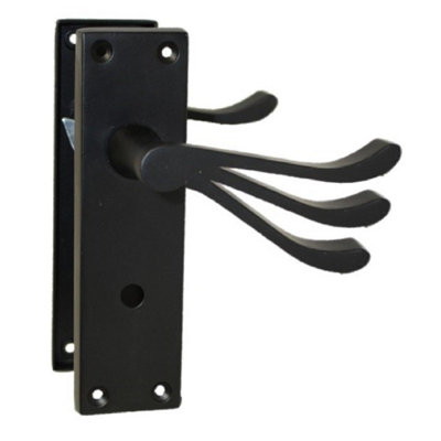 Pair of Victorian Scroll Style Bathroom Handle and Bath Sash Lock - Matt Black
