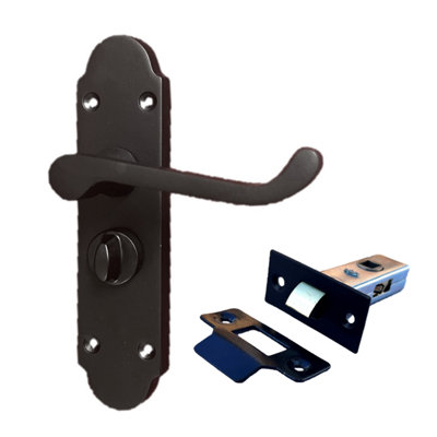 Pair of Victorian Scroll Style Privacy Lock Handle and Latch - Matt Black