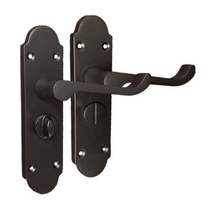 Pair of Victorian Scroll Style Privacy Lock Handle and Latch - Matt Black