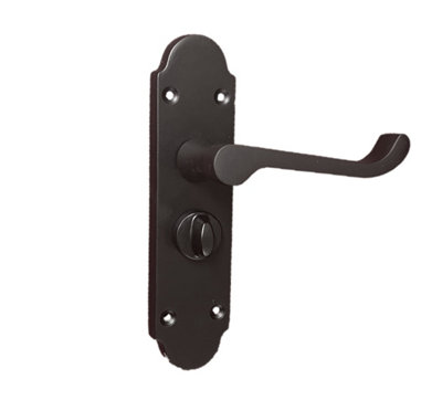 Pair of Victorian Scroll Style Privacy Lock Handle and Latch - Matt Black