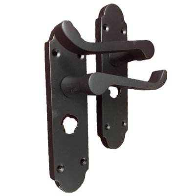 Pair of Victorian Scroll Style Privacy Lock Handle and Latch - Matt Black