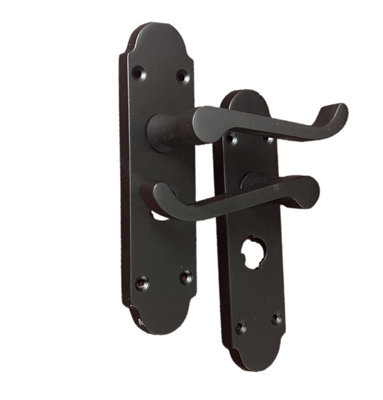 Pair of Victorian Scroll Style Privacy Lock Handle and Latch - Matt Black