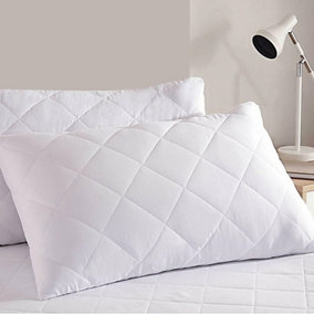 Pair Of White Anti Allergy Zipped Pillow Protectors Quilted Pillowcase Pack Of 2