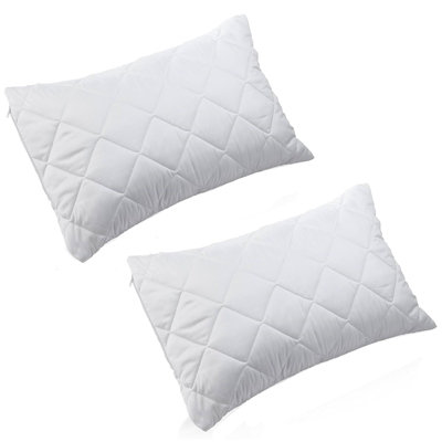 Pair Of White Anti Allergy Zipped Pillow Protectors Quilted Pillowcase ...