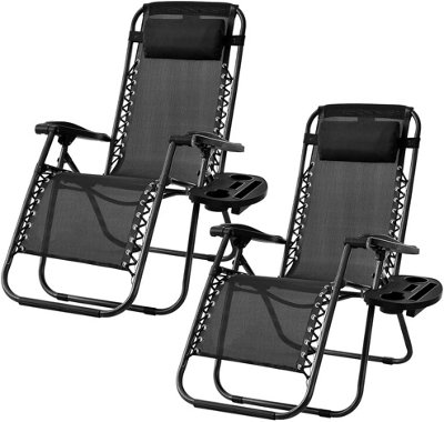 Pair of Zero Gravity Garden Chair Outdoor Reclining Sun Lounger