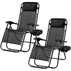 Pair of Zero Gravity Garden Chair Outdoor Reclining Sun Lounger Portable Beach Recliner