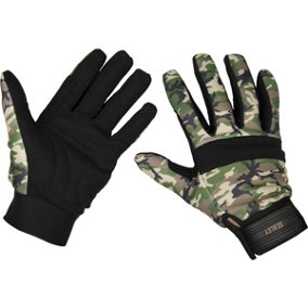 PAIR Padded Mechanics Gloves - XL - Camo Print - Washable Workshop Gloves