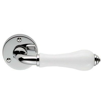 PAIR Porcelain Handle with Ringed Detailing 58mm Round Rose Polished Chrome