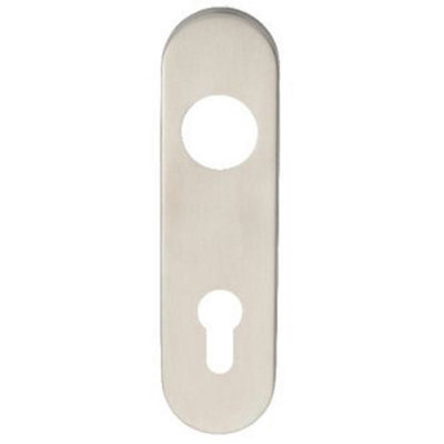 PAIR Radius Lock EURO Cylinder Plate Cover 170 x 45 x 8mm Satin Steel DIN 72cc