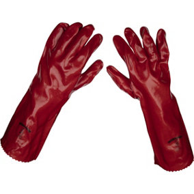 PAIR Red PVC Gauntlets - Forearm Protection - 450mm - Waterproof Protection
