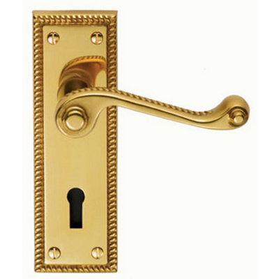 PAIR Reeded Design Scroll Handle on Lock Backplate 150 x 48mm Polished ...