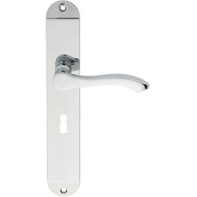 PAIR Scroll Lever Door Handle on Lock Backplate 242 x 40mm Polished Chrome Price Comparisons | Compare The Build