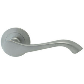 PAIR Scroll Shaped Handle on 50mm Round Rose Concealed Fix Satin Chrome