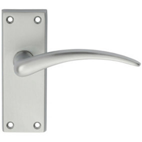 PAIR Slim Arched Door Handle on Latch Backplate 150 x 43mm Satin Chrome
