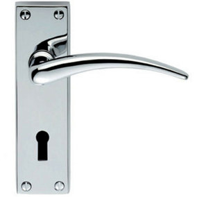 PAIR Slim Arched Door Handle on Lock Backplate 150 x 43mm Polished Chrome