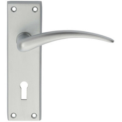 PAIR Slim Arched Door Handle on Lock Backplate 150 x 43mm Satin Chrome Price Comparisons | Compare The Build
