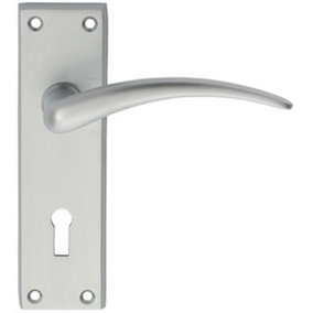 PAIR Slim Arched Door Handle on Lock Backplate 150 x 43mm Satin Chrome