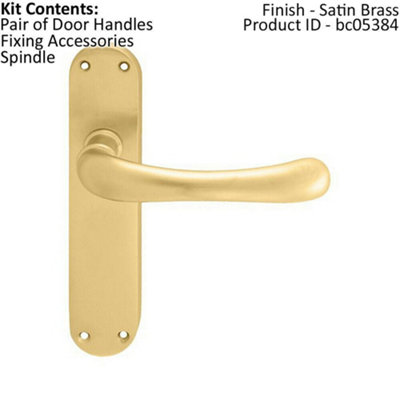 PAIR Smooth Rounded Handle on Shaped Latch Backplate 185 x 42mm Satin Brass