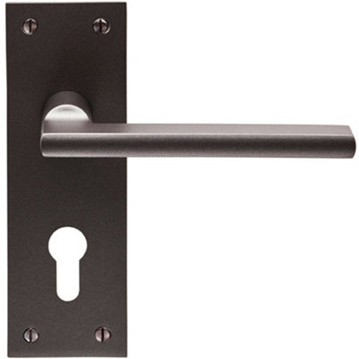 PAIR Straight Bar Handle on Slim Euro Lock Backplate 150 x 50mm Matt Bronze