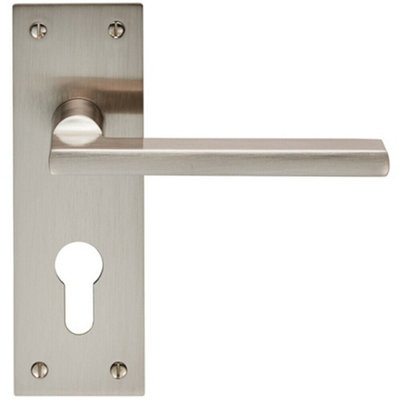 PAIR Straight Bar Handle on Slim Euro Lock Backplate 150 x 50mm Satin Nickel Price Comparisons | Compare The Build