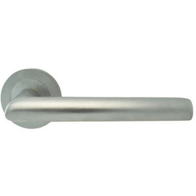 PAIR Straight Mitred Bar Handle on Round Rose Concealed Fix Satin Chrome