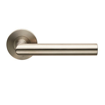 PAIR Straight Mitred Bar Handle on Slim Round Rose Concealed Fix Satin ...