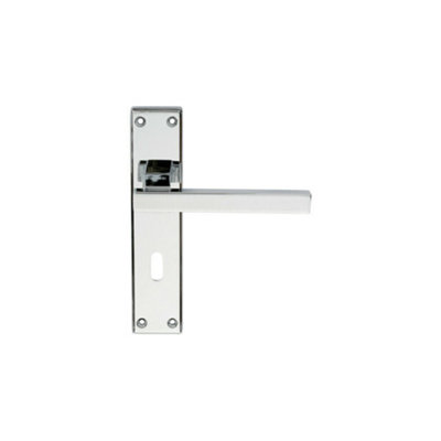 PAIR Straight Square Handle on Lock Backplate 180 x 40mm Polished Chrome