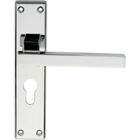 PAIR Straight Square Lever on Euro Lock Backplate 180 x 40mm Polished Chrome