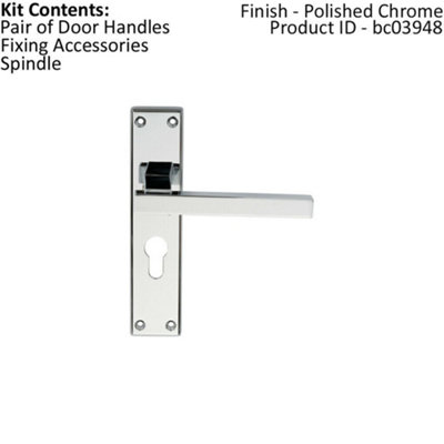 PAIR Straight Square Lever on Euro Lock Backplate 180 x 40mm Polished Chrome
