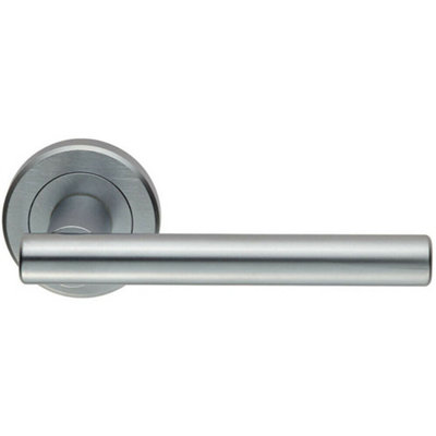 Pair Straight T Bar Handle On Round Rose Concealed Fix Satin Chrome 