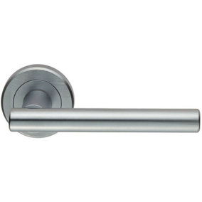 PAIR Straight T Bar Handle on Round Rose Concealed Fix Satin Chrome