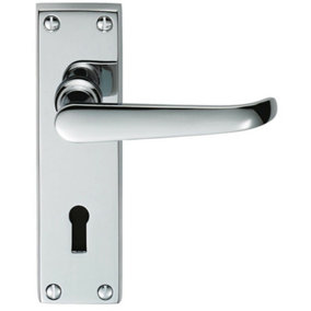 PAIR Straight Victorian Handle on Lock Backplate 150 x 42mm Polished Chrome