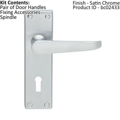 PAIR Victorian Flat Lever on Lock Backplate Handle 150 x 42mm Satin Chrome