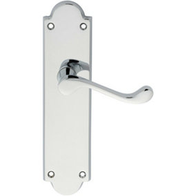 PAIR Victorian Scroll Handle on Latch Backplate 205 x 49mm Polished Chrome