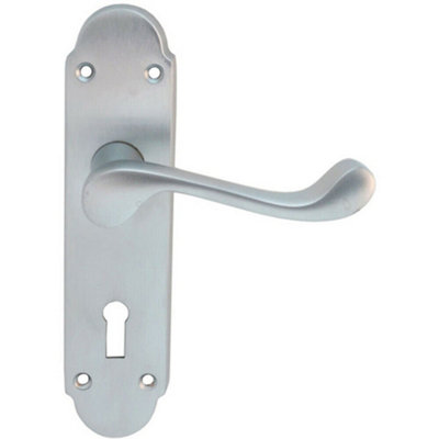 PAIR Victorian Upturned Handle on Lock Backplate 170 x 42mm Satin Chrome