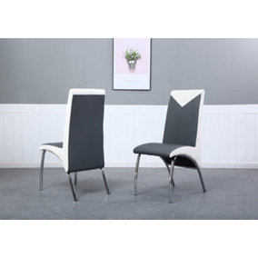 Pair (x2) Modernique Charming Grey-White Dining Chairs with Chrome Frame, Thick Foam Padded dining chair