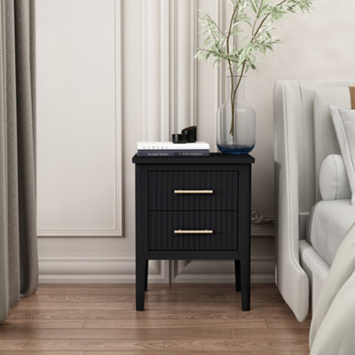 Palau 2 Drawer Black Bedside Table