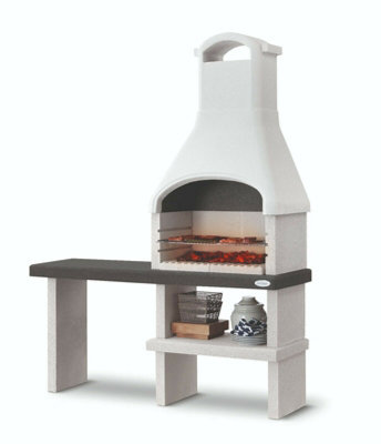 Palazzetti Orlando Masonry BBQ Grill - Wood or Charcoal Fired in grey and White