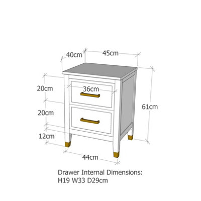Palazzi 2 Drawer Bedside Blue H61 W45 D40cm