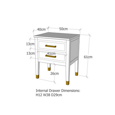 Palazzi 2 Drawer Bedside Blue H61 W50 D40cm