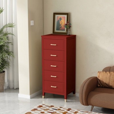 Palazzi 5 Drawer Narrow Chest of Drawers Red