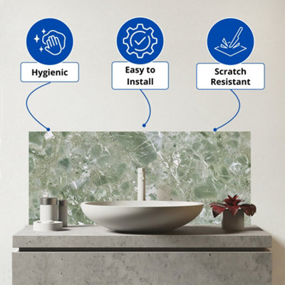 Pale Green Quartz Effect Glass Bathroom Splashback