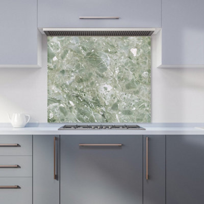 Pale Green Quartz Effect Premium Glass Kitchen Splashback W700mm x H650mm