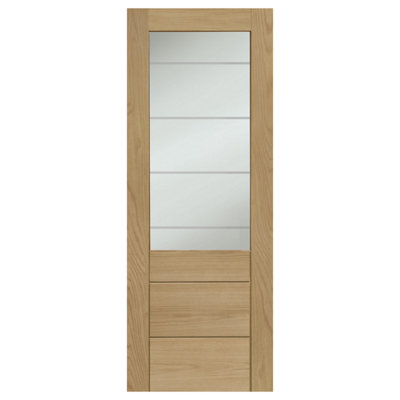 Palermo 2XG Internal Oak Door with Clear Etched Glass  - 1981 x 686 x 35mm (27")