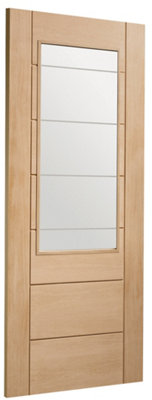Palermo 2XG Internal Oak Door with Clear Etched Glass  - 1981 x 686 x 35mm (27")