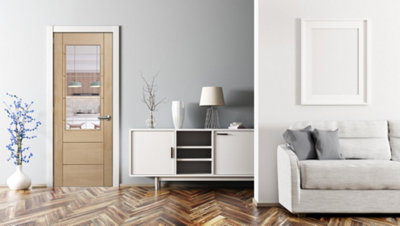 Palermo 2XG Internal Oak Door with Clear Etched Glass  - 1981 x 686 x 35mm (27")